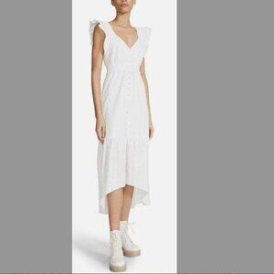 Betsey Johnson White Ruffle Sleeve high Lo dress NWOT small
